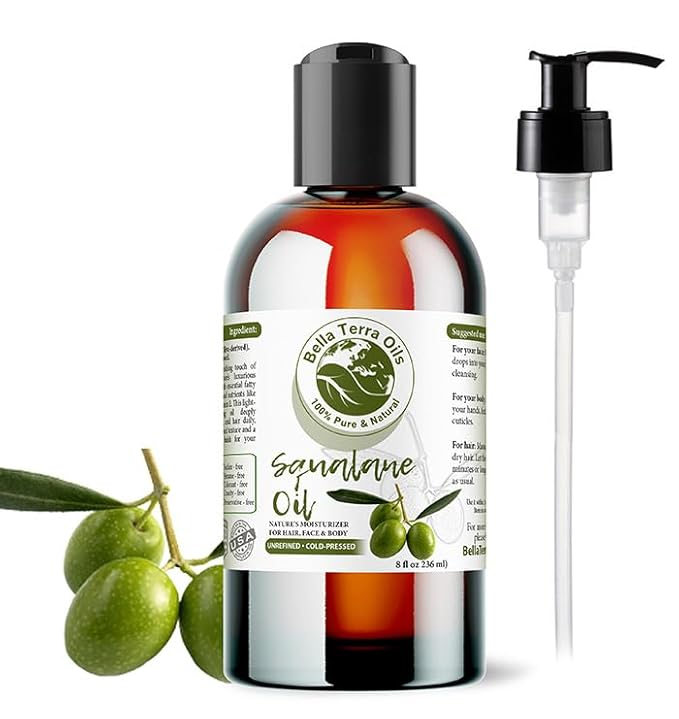 Bella Terra Oils - Organic Squalane Oil 8 oz - Harvested from Bitter Organic Squalanes, Famed for its Vitamin E & Omega-9, Cold-Pressed Elixir for Skin