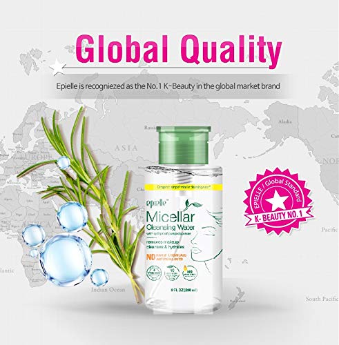 Epielle Micellar Cleansing Water | Makeup Remover for All Skin Types | Gently Cleanses Skin | 8 Fl Oz (2 Pack) | Ideal for Beauty Gifts, Spa Days, Gift Sets | Korean Skincare