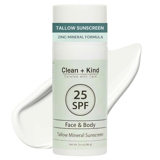 Tallow Sunscreen SPF 25 with Non-Nano Zinc Oxide – Natural Mineral, Reef-Safe & Non-Toxic Sunblock for Face & Body – Non-Greasy, Moisturizing Protection for Sensitive Skin (3.4 oz)