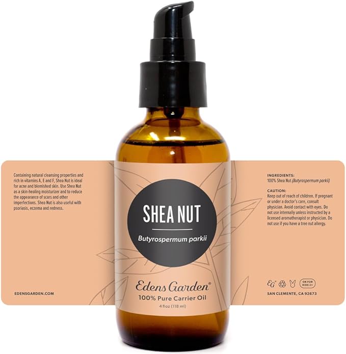 Edens Garden Shea Nut Carrier Oil- 100% Pure Premium Cold Pressed & Hexane Free, Natural Moisturizer for Face, Skin, Lips & Nails, Hair Growth, Diluting Essential Oils & Soap Making 118 ml (4 fl oz)