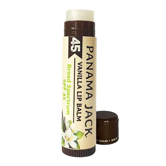 Panama Jack Sunscreen Lip Balm - SPF 45, Broad Spectrum UVA-UVB Sunscreen Protection, Prevents & Soothes Dry, Chapped Lips, Vanilla, 12-pack