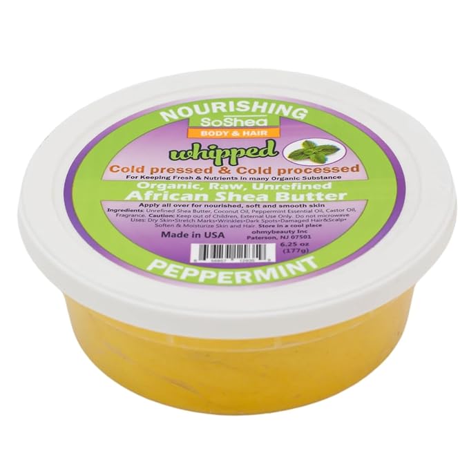 Whipped Shea Butter (Peppermint) - Nourishes, Moisturizes & Renews | 100% African Pure Shea Butter | Cold-Pressed & Cold-Processed | No Dyes & Parabens | Vegan | 6.25oz / 177g