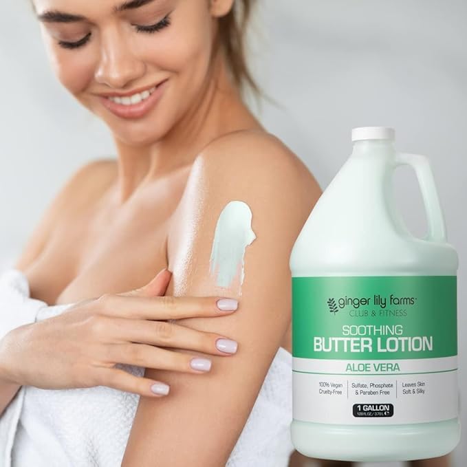Ginger Lily Farms Club & Fitness Soothing Butter Lotion for Dry Skin, 100% Vegan & Cruelty-Free, Aloe Vera Scent, 1 Gallon (Pack of 4)