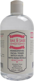 Oak & Sage Homeopathic Facial Toner Witch Hazel with Rose Petals - Unscented - 12oz Astringent, 100% Pure, No Alcohol, No Additives