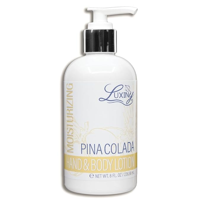 Luxiny Daily Vegan Hand & Body Lotion for Dry Skin,Made with Jojoba Oil & Vitamin E, USA Made, Non Greasy Phthalate/Sulfate/Paraben Free & Cruelty-Free Formula, 8 oz (8 oz, Pina Colada)