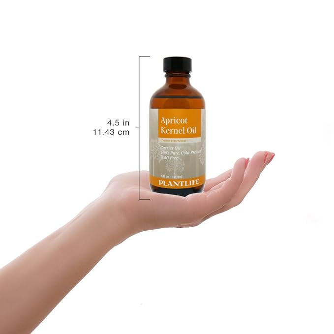 Plantlife Apricot Kernel Carrier Oil - Cold Pressed, Non-GMO, and Gluten Free Carrier Oils - for Skin, Hair, and Personal Care - 4 oz