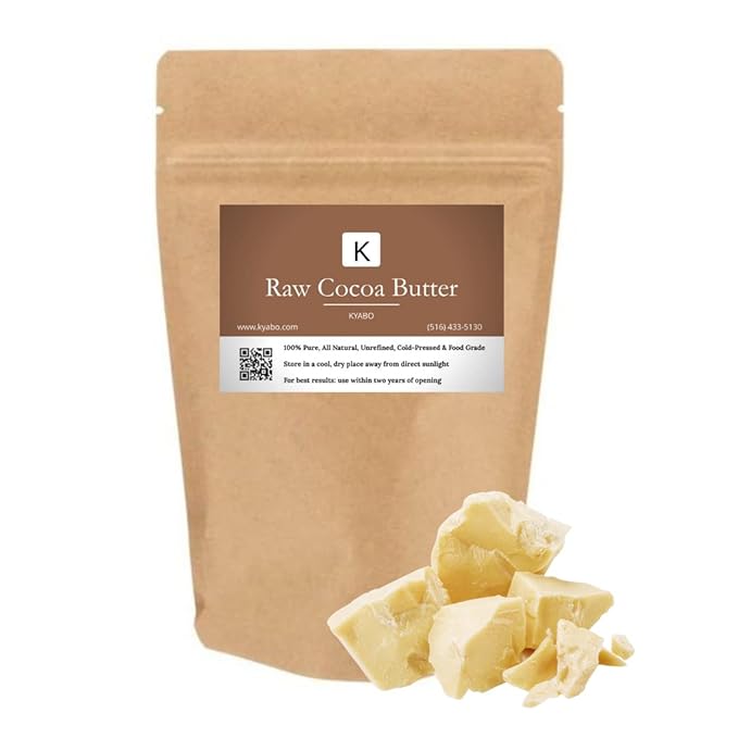 Kyabo 100% Pure and All Natural Cocoa Butter - 3lb - Food Grade - great for making lip balm, cream, hair products, candle, hair removal and craft projects - Made with Organic Cacao