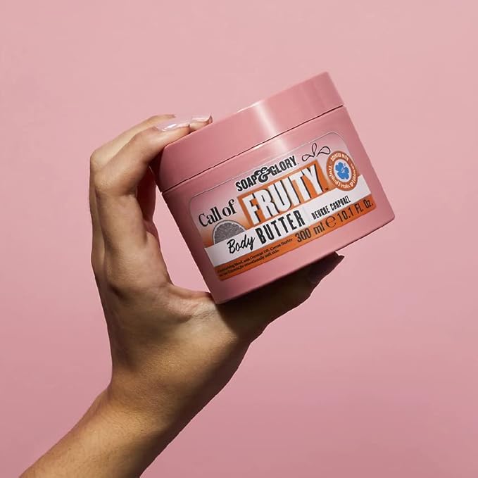 Soap & Glory Call of Fruity Body Butter - Moisturizing Body Cream with Vitamin E, Coconut Oil & Aloe Extracts - Tropical Fruits, Juicy Melon & Hibiscus Cocoa Butter for Dehydrated Skin (300ml)
