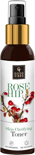 Good Vibes Rosehip Face Toner Spray | Skin Clarifying Toner for Dull, Impure & Uneven Skin Tone | Hydrates, Balances pH | Alcohol-Free, Paraben-Free | 4.05 Fl Oz (120ml)
