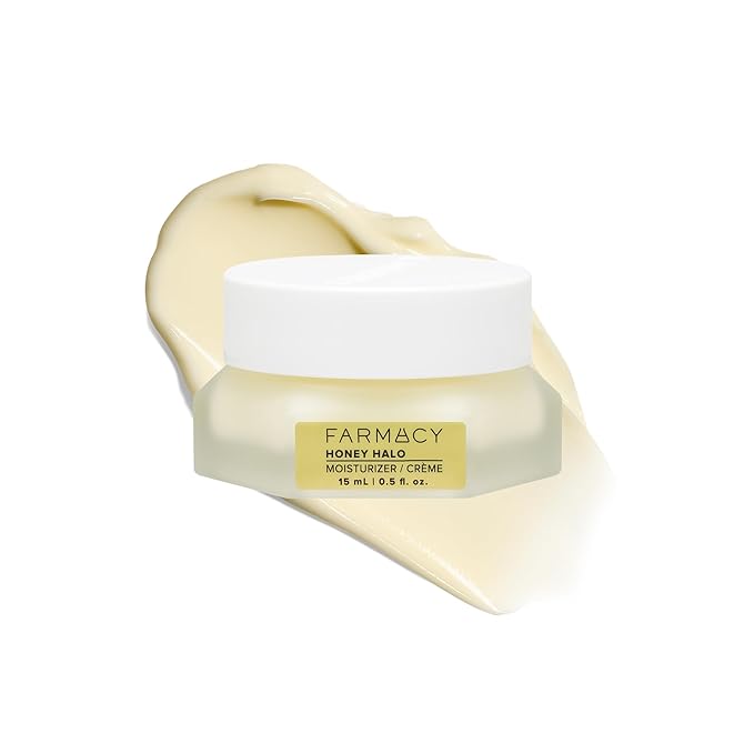 Farmacy Ceramide Face Moisturizer - Honey Halo Ultra Hydrating Facial Moisturizer with Buckwheat Honey + Ceramides - Helps Restore Barrier + Replenish Dryness - Plumping Skin Care for Dry Skin (15ml)