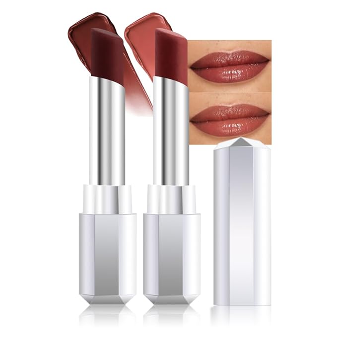 evpct 2Pcs Nude Brown Honey Lipstick Tinted Lip Balm, Moisturizing Tinted Lip Oil Stick Lipstick for Older Women, Sheer Lightweight Hydrating Nourishing Shine Tinted Lip Balm Color Gloss Tint Stain