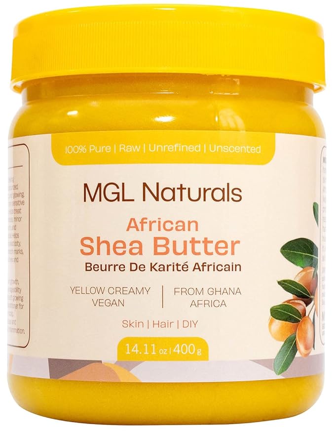 MGL Naturals Shea Butter Yellow Creamy 16oz, African, Unrefined, and Raw. Nourish and moisturize skin and hair. Use alone or DIY recipes. From Ghana, West Africa. (16 oz Jar)