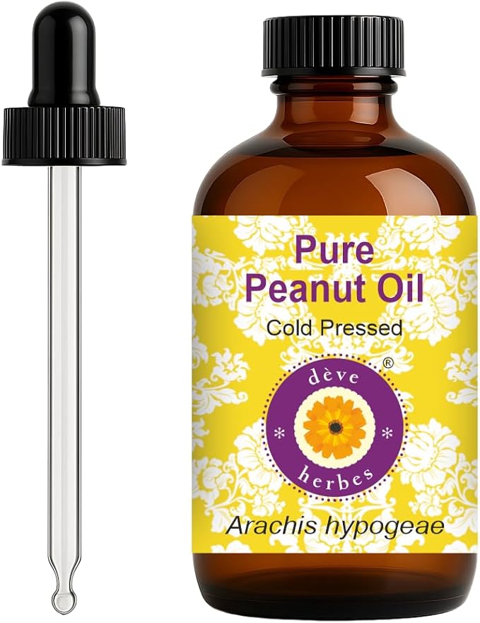 dève herbes Peanut Oil (Arachis hypogeae) with Glass Dropper | Cold Pressed | Pure | Natural | For Diluting Essential oils | For Skin & Massage | Non-Sticky| Lightweight| Unisex | 120ml (4 oz)