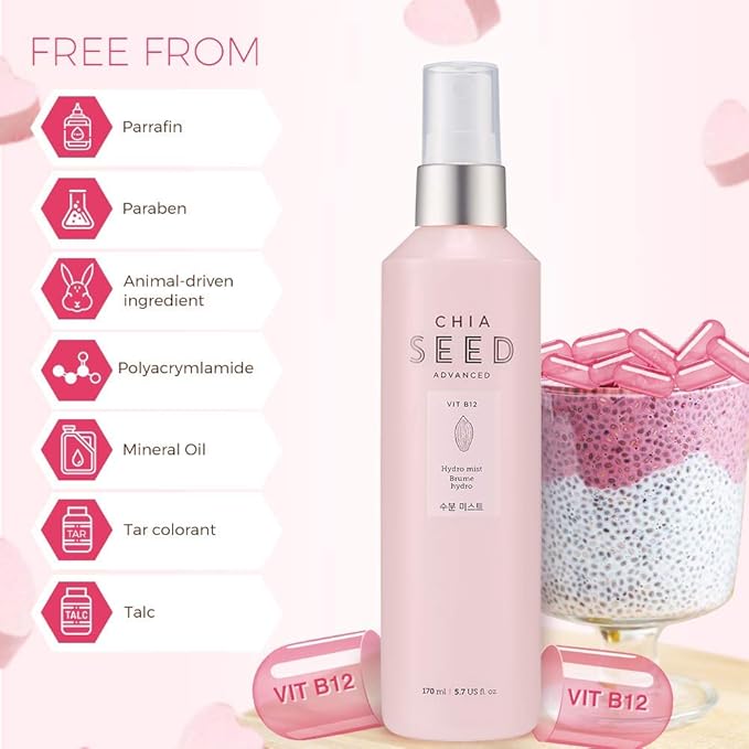 THE FACE SHOP Chia Seed Hydro Hydrating Mist | Mild Soothing Watery Mist with Instant Hydration & Soothes on Irritated Skin | Formulated for Intense, Upgraded & Hydrating Care, 5.5 Fl Oz