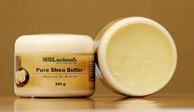 MGL Naturals Unrefined African Shea Butter Ivory whipped, 100% Raw, Organic | Apple and honeysuckle scented. Moisturizing body and hair butter from Ghana. 11 oz / 300g