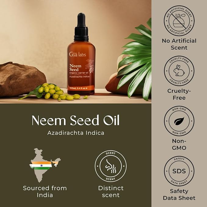 Gya Labs Neem Oil - 3.4 Fl Oz - Carrier Oil for Hair, Skin, Face, Scalp & Body Massage