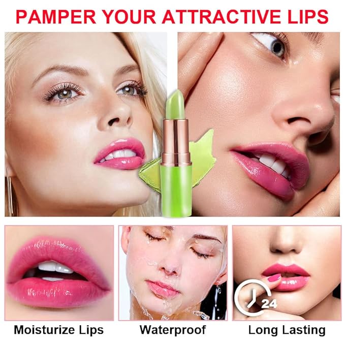 EVPCT 2Pcs Aloe Vera Lip Color Changing Lip Balm Set - Green Magic PH Lipstick Tinted Lip Balm Gloss Stain Makeup Set for Women Girls - Waterproof