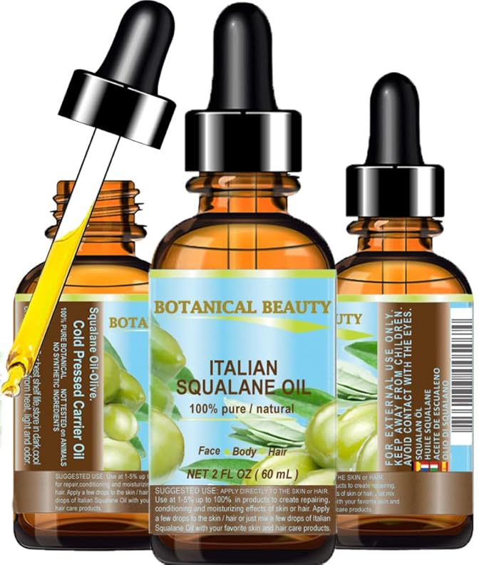 Botanical Beauty SQUALANE Italian Olive 100% Pure Natural Undiluted Oil 100% Ultra-Pure Moisturizer for Face, Skin, Body, Hair. Reliable 24/7 Skincare Protection (2 Fl Oz 60 ml)