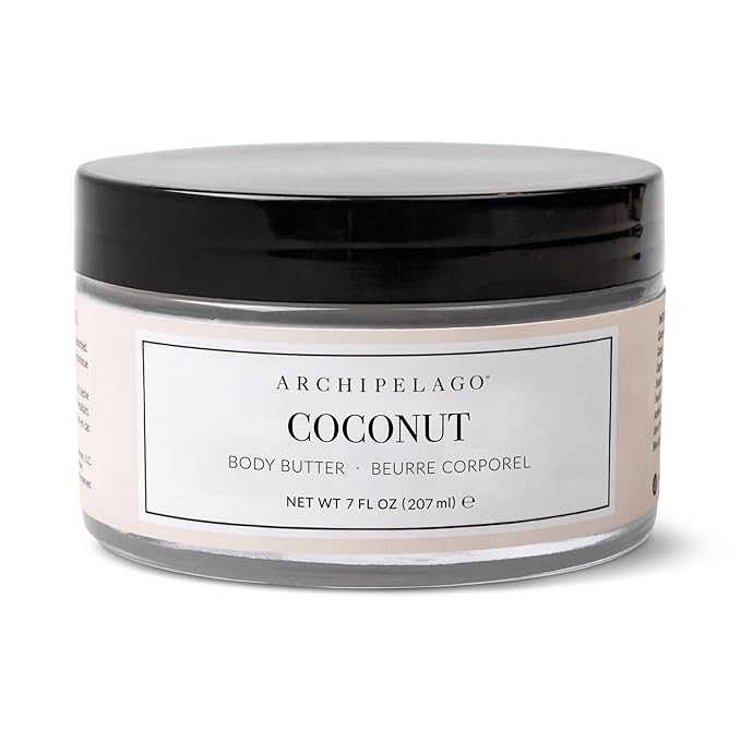 Archipelago Botanicals Coconut Body Butter, Deep Hydrating Coconut Oil Moisturizer for Soft Smooth Skin, Rich Non-Greasy Formula, Paraben-Free, Phthalate-Free, 7 oz