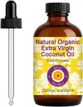 dève herbes Organic Extra Virgin Coconut Oil (Cocos nucifera) with Glass Dropper | Cold Pressed | Pure | For Diluting Essential oils | Hair, Skin & Massage | Lightweight| Unisex | 120ml (4 oz)