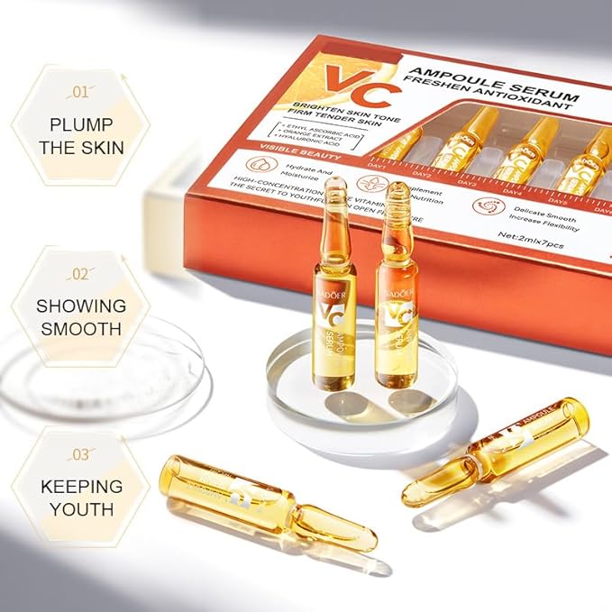 Vitamin C 23% Face Serum – Brightening, Firming, Hydrating, Dark Spot Correction & Anti-Aging Stem Cell Serum | With Hyaluronic Acid, Niacinamide & Glycolic Acid | 21 Ampoules for Glowing Skin