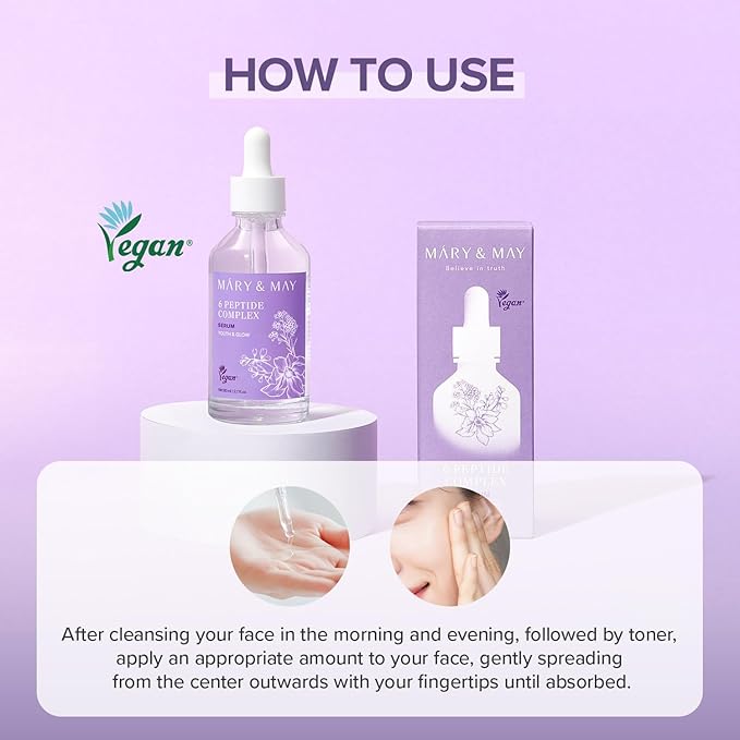 Mary&May 6 Peptide Complex Serum (Copper Peptide + Matrixyl + Adenosine) – Water-Light Anti-Aging Face Serum for Fine Lines & Firmness, Fast-Absorbing Non-Sticky, EWG Verified – 1.01 fl oz