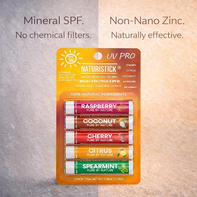 Naturistick UV Pro® Mineral SPF 30 Lip Balm – Assorted (5-Pack), Broad Spectrum Sun Protection