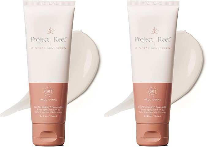 Project Reef SPF 50 Mineral Sunscreen Lotion – Hawaii Reef Act 104 Compliant Zinc Sunscreen with Natural Ingredients, Vegan, Ocean-Friendly, Water-Resistant, 3.4 fl oz (Pack of 2)