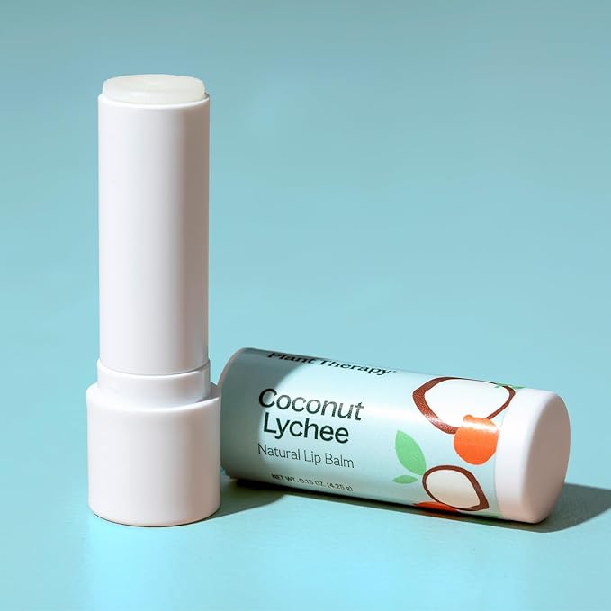 Plant Therapy Coconut Lychee Natural Lip Balm 0.15 oz Sweet Tropical Flavor, Hydrating & Conditioning, Eco Smart Containers Help Reduce Plastic Waste