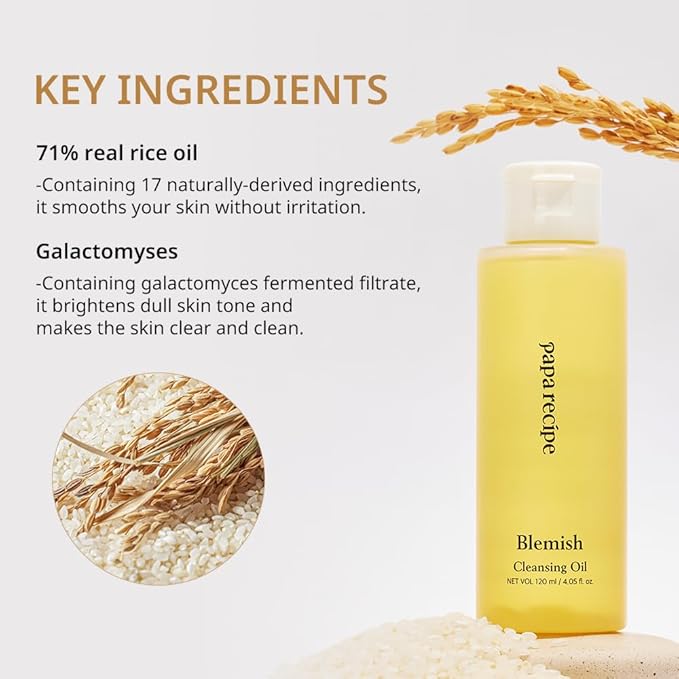 Papa Recipe Blemish Cleansing Oil 120ml – 71% Rice Bran Oil, Waterproof Makeup Remover & Blackhead Support, Hydrating Gentle Formula – Korean Facial Cleanser