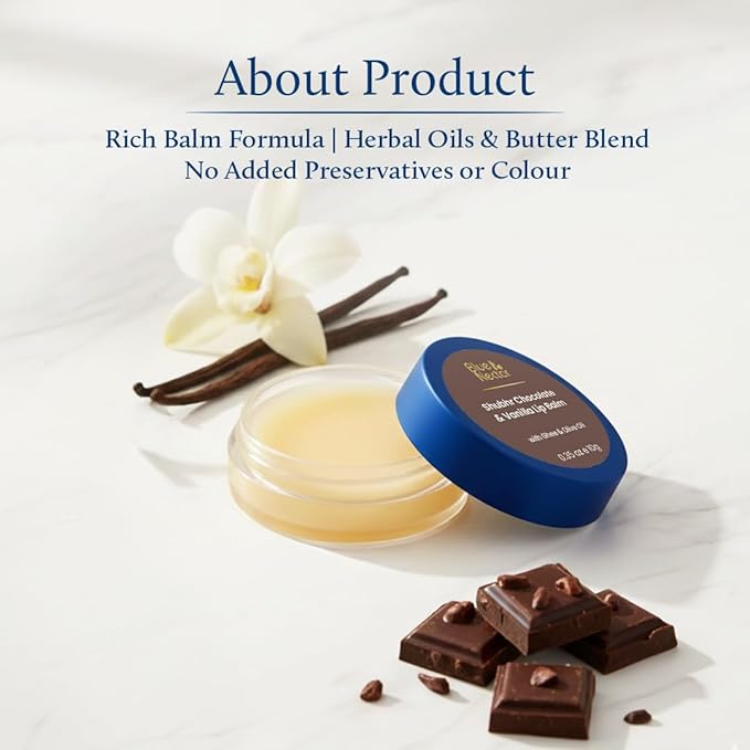 Blue Nectar Natural Lip Balm Chocolate & Vanilla with Organic Ghee for Dry Lips | Herbal Ayurvedic Hydrating Lip Gloss for Women (0.35 oz, 12 Herbs)