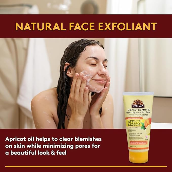 OKAY Oil Control Facial Scrub Exfoliator - Exfoliating Face Wash, Face Scrub for Women and Men, Moisturizing and Brightening, Leaves Skin Smooth and Clean, Paraben Free - Apricot, 6 Oz (Pack of 1)