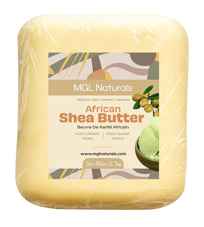 MGL Naturals Raw African Shea Butter Ivory 5 lb, 100% Pure and Unrefined. Nourish and moisturize skin and hair. Use alone or DIY recipes. From Ghana (5 lb)