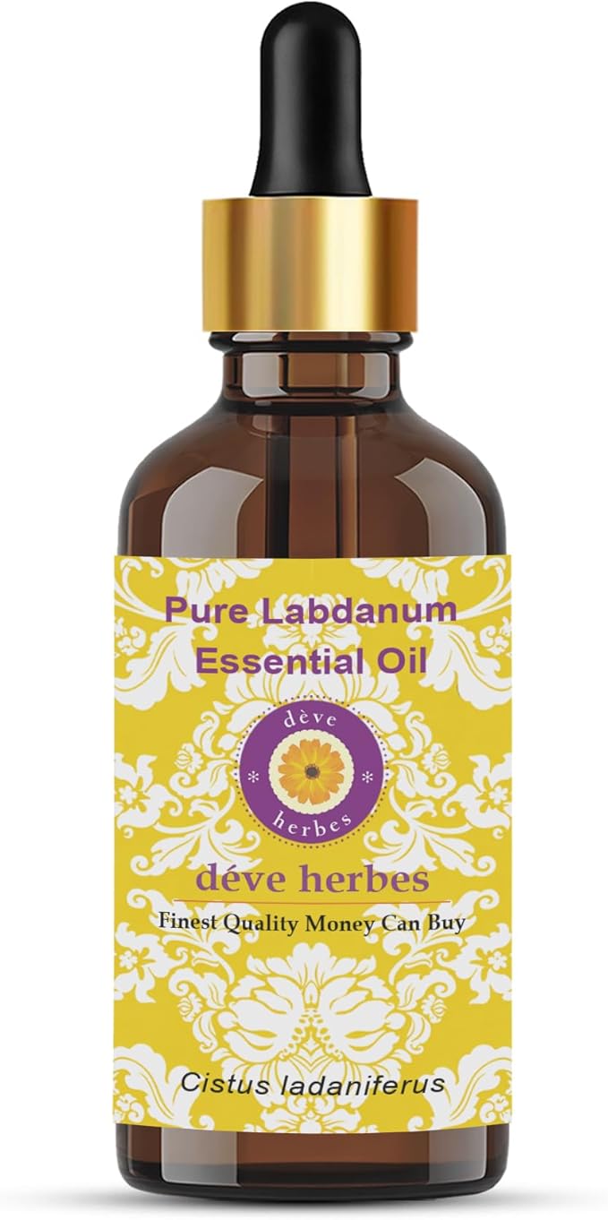 dève herbes Labdanum Essential Oil (Cistus ladaniferus) with Glass Dropper | Pure | Viscous Texture | Unisex | All Skin Types | External Use | Natural Extract | Steam Distilled 30ml (1 oz)