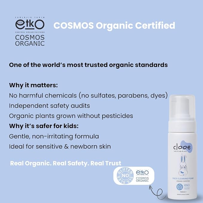 Organic Face Cleansing Foam (150 mL) – Gentle Foaming Cleanser with Aloe Vera & Licorice, Sulfate-Free, COSMOS Organic, For Sensitive Skin