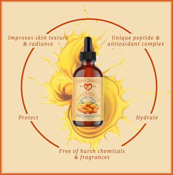 Natural Born Oils Sea Buckthorn Oil, 1 Gallon, Organic, Cold-Pressed, Nutrient-Rich, Excellent for Glowing Skin, Lustrous Hair