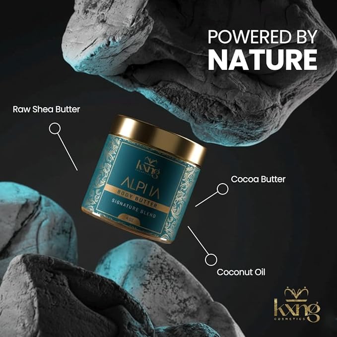 KXNG Cosmetics Whipped Organic Shea Body Butter – 4oz | Cruelty-Free Body Butter for Men & Women with Shea, Cocoa & Coconut Oil | Lightweight Hydrating Cream for Hands, Feet & All Skin Types – Alpha