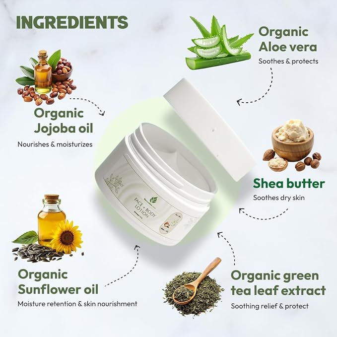 Hydrating Face moisturizing cream| Made in USA| Vegan, Organic Aloe, Shea, natural ingredients, Hypoallergenic, Fragrance Free, Sensitive Skin, Cruelty free, For whole family