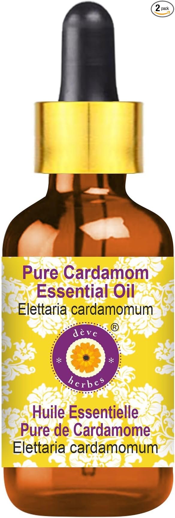 Deve Herbes Pure Cardamom Essential Oil (Elettaria cardamomum) with Glass Dropper Steam Distilled 50ml (1.69 oz)
