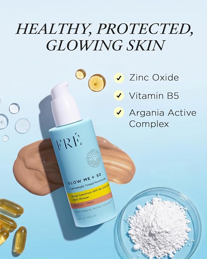 FRÉ Lightweight Tinted Moisturizer SPF 50 | Mineral Face Sunscreen & Water-Resistant BB Cream Makeup with Non-Nano Zinc Oxide | Medium-Deep, 1.69 oz