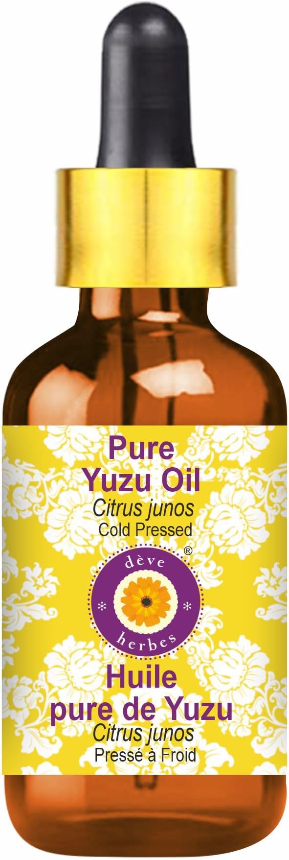 Deve Herbes Pure Yuzu Oil (Citrus Junos) with Glass Dropper Cold Pressed 10ml (0.33 oz)