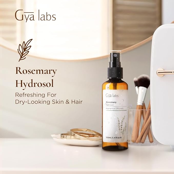 Gya Labs Rosemary Hydrosol - 3.4 Fl Oz - Hydrating Face & Body Mist for Skin Toner & Hair Refresher - As Pillow, Room & Linen Spray for Fresh Scent