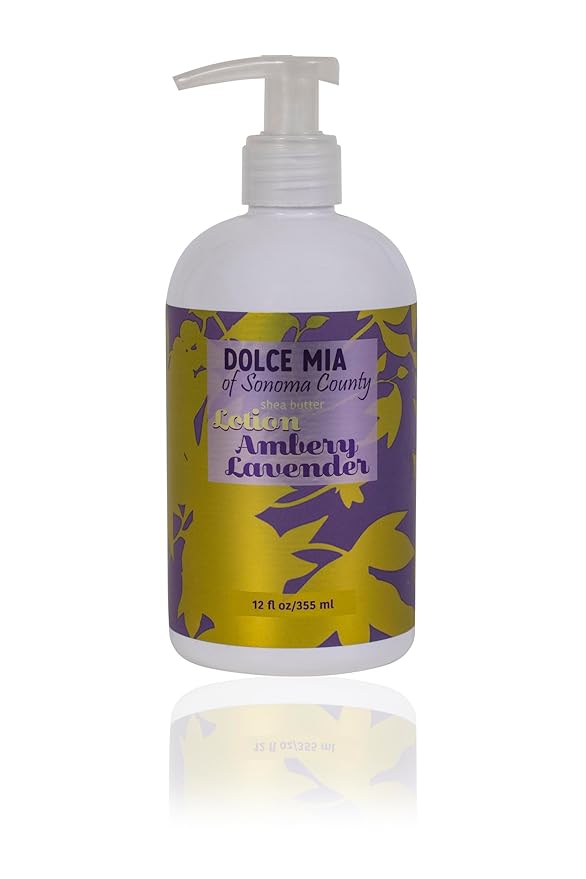 Dolce Mia | Shea Butter Lotion | Ambery Lavender | Organic Botanicals | Hypoalergenic | Vegan and Cruelty Free | 12 oz