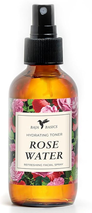Rose Water Spray for Face by Baja Basics - Pure, Organic Rosewater Facial Toner for Hair and Aromatherapy Large 4 oz