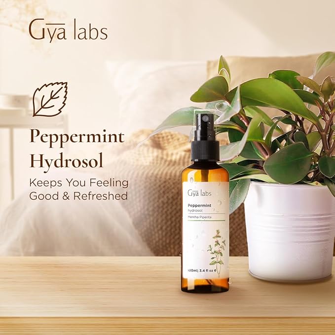 Gya Labs Peppermint Hydrosol - 3.4 Fl Oz - Hydrating Face & Body Mist for Skin Toner & Hair Refresher - As Pillow, Room & Linen Spray for Fresh Scent