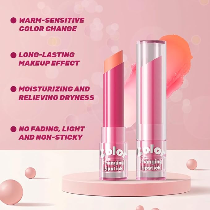 BINGBRUSH Color Changing Lipstick Set, PH Lip Balm Mood Lipstick, Natural Color-Changing Tint with Deep Moisture, Long Lasting Personalized Lip Gloss for Daily Wear or Gifts (03# Coral Kiss)