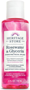 HERITAGE STORE Rosewater & Glycerin Hydrating Facial Splash - Dry Combination Skin Care - Rose Water with Vegetable Glycerine - Made w/out Dyes or Alcohol, Hypoallergenic, Vegan, 60-Day Guarantee, 4oz