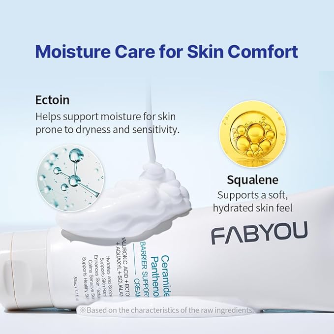 FABYOU Ceramide Panthenol Barrier Support Moisturizer 2.71 fl oz - Long-lasting Hydration & Soothing for Dry & Sensitive Skin, Strengthens Barrier with 8 Types of Hyaluronic Acid, Korean Skincare