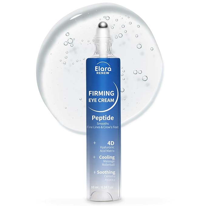 Cooling Plant-Powered Peptide Eye Serum - Quadruple Hyaluronic Acid Collagen Anti-Aging, Soothing Sensitive Under Eye Cream for Puffiness Dark Circles Fine Lines, with Roller Massage Ball, 0.34 fl oz