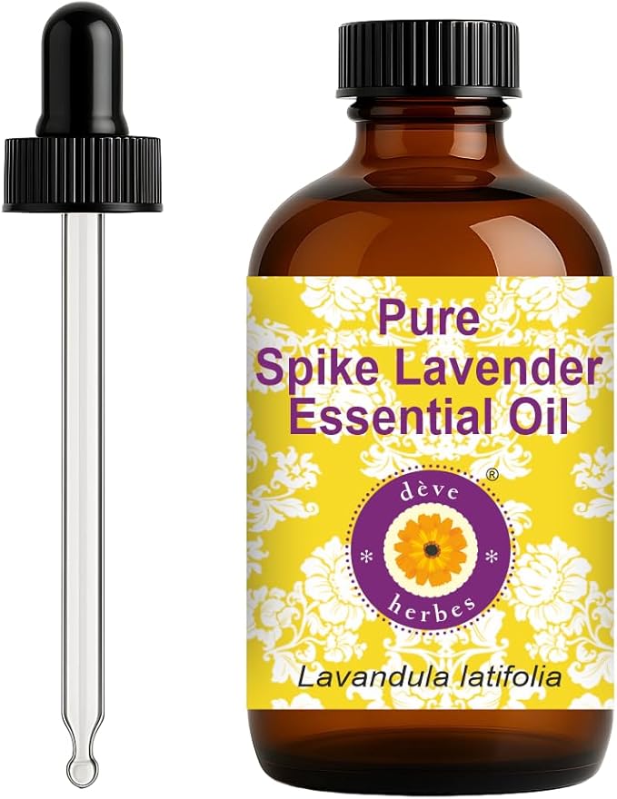 dève herbes Spike Lavender Essential Oil (Lavandula latifolia) with Glass Dropper | Pure | Non-Sticky | Non-Greasy | Lightweight | Men & Women | All Skin Types | Steam Distilled 120ml (4 oz)